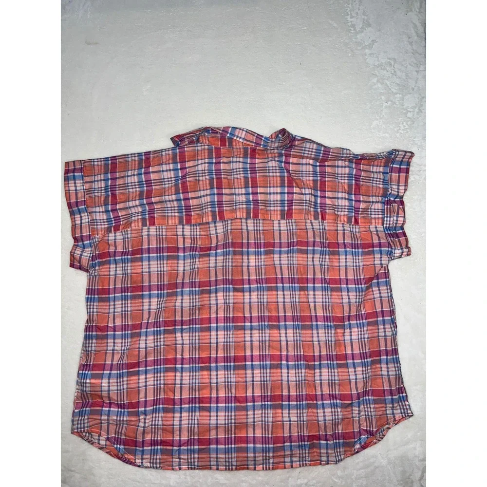 Chaps Plaid Button Up Shirt Women Plus Size 2X Orange Pink Blue‎ Casual